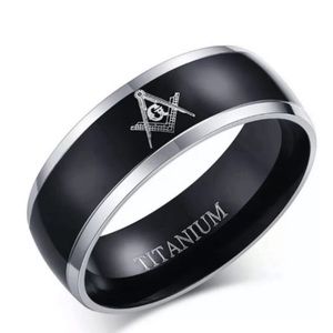 Size 6 Black Titanium Stainless Steel Masonic Ring NEW